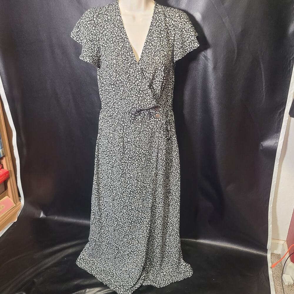 sienna Sky Black White Micro Floral Print Fit and Flare Dress Size Medium